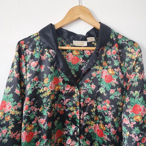 Victorias Secret Floral Sleep Shirt Black Gold Label Small - Picture 2 of 5